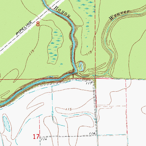 Topographic Map of Weaver Bayou, AR