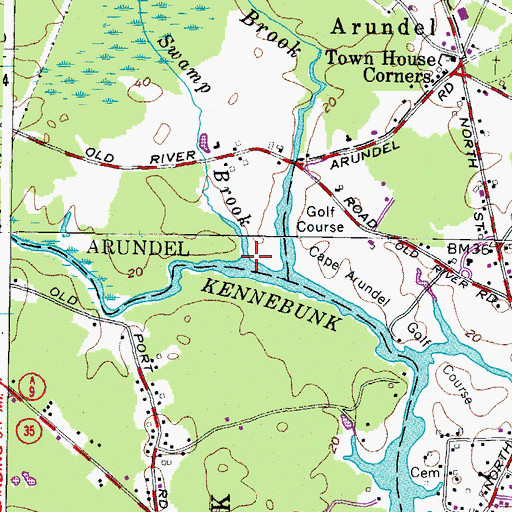 Topographic Map of Arundel Swamp Brook, ME