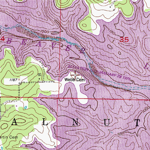 Topographic Map of Webb Cemetery (historical), AR