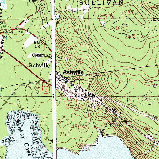 Topographic Map of Ashville, ME