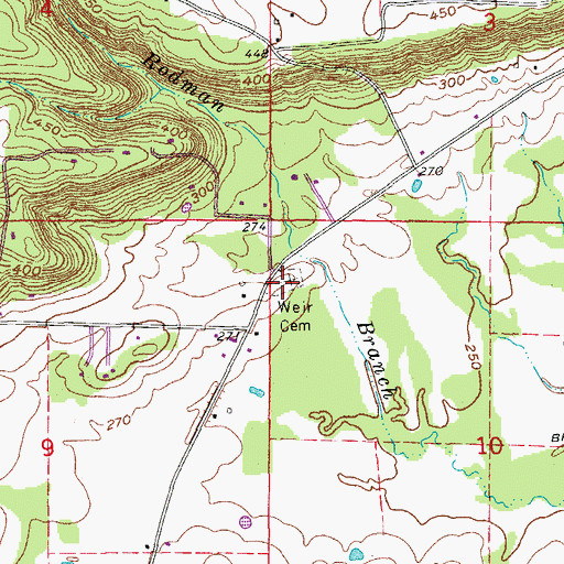 Topographic Map of Weir Cemetery, AR