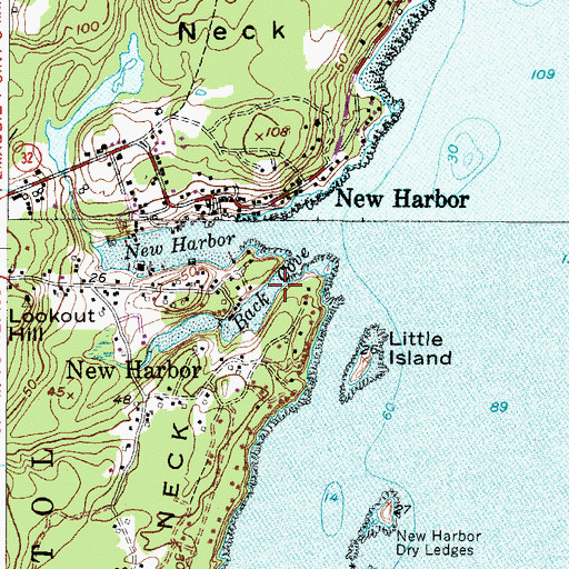 Topographic Map of Back Cove, ME