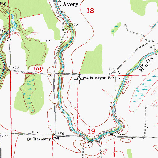 Topographic Map of Wells Bayou School, AR