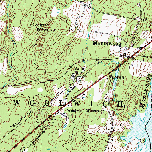 Topographic Map of Bailey Cemetery, ME