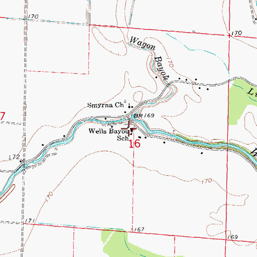 Topographic Map of Wells Bayou School, AR