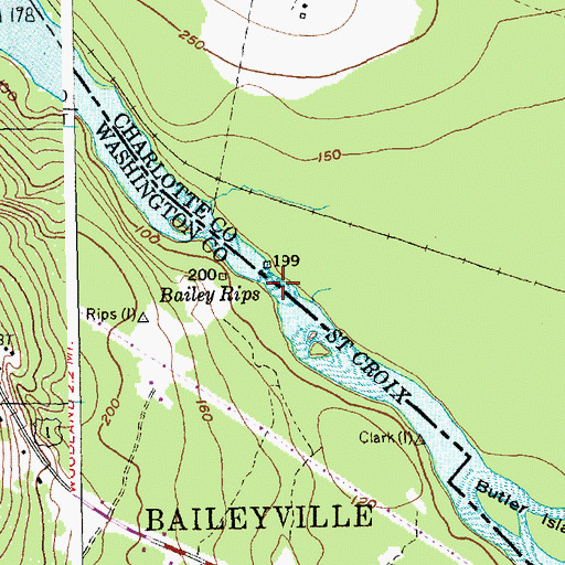 Topographic Map of Bailey Rips, ME