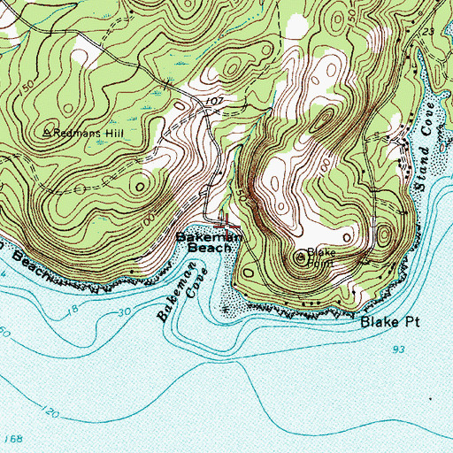 Topographic Map of Bakeman Beach, ME