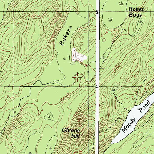 Topographic Map of Baker Bogs, ME