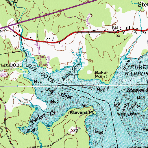 Topographic Map of Baker Cove, ME