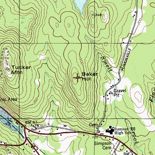 Topographic Map of Baker Hill, ME