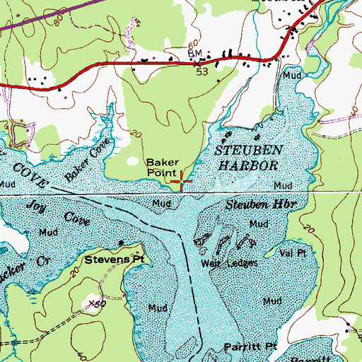 Topographic Map of Baker Point, ME