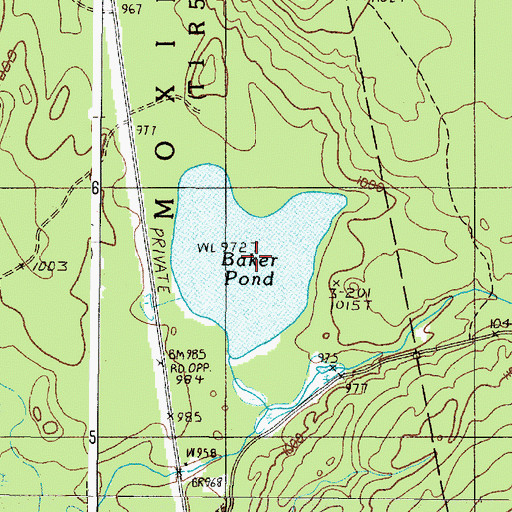 Topographic Map of Baker Pond, ME