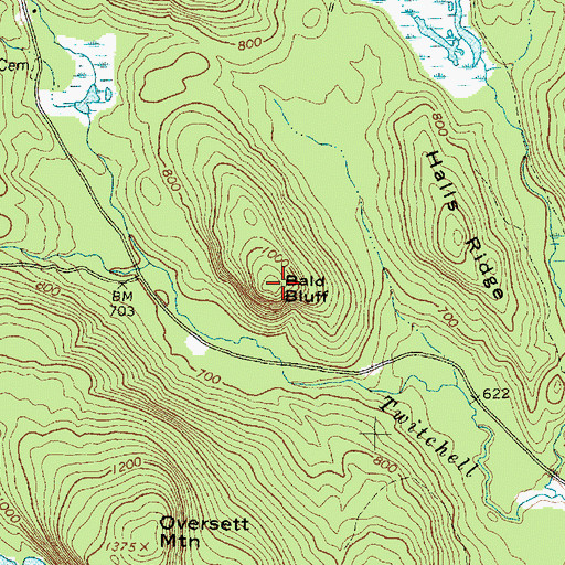 Topographic Map of Bald Bluff, ME