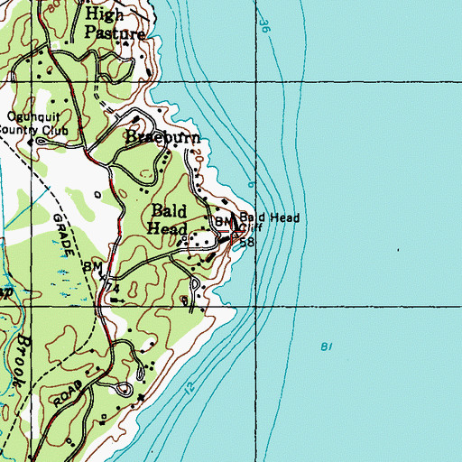 Topographic Map of Bald Head, ME