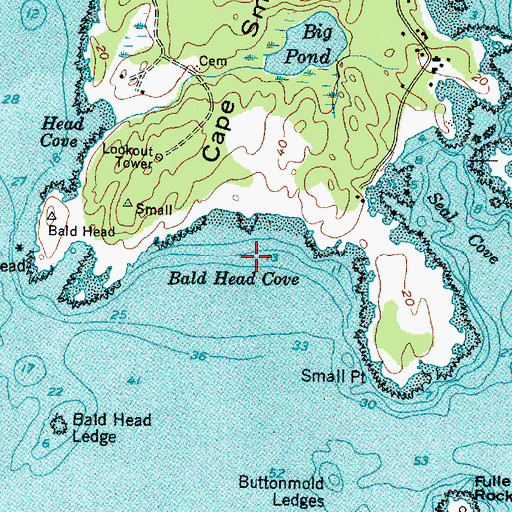 Topographic Map of Bald Head Cove, ME