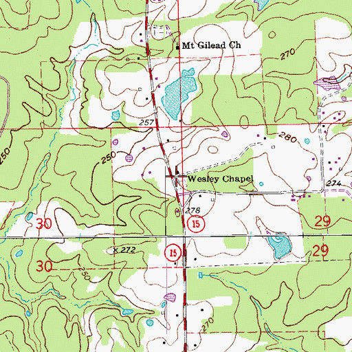 Topographic Map of Wesley Chapel, AR