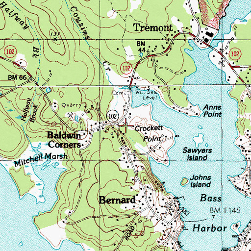 Topographic Map of Baldwin Corners, ME