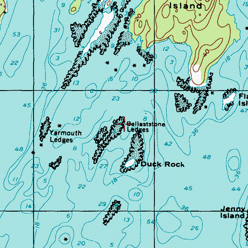 Topographic Map of Ballaststone Ledges, ME