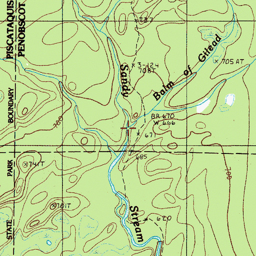 Topographic Map of Balm of Gilead Brook, ME