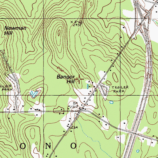 Topographic Map of Bangor Hill, ME
