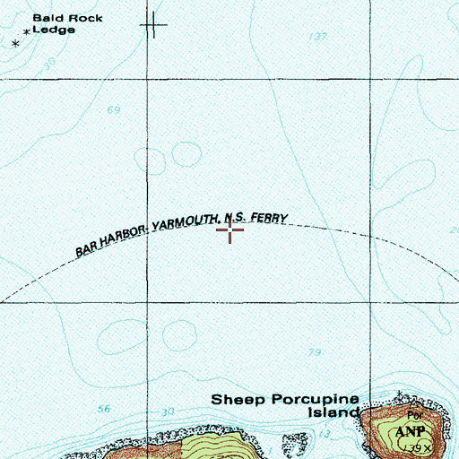 Topographic Map of Bar Harbor Yarmouth Nova Scotia Ferry, ME