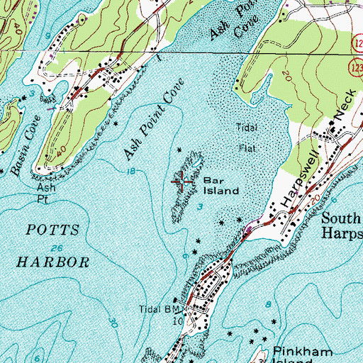 Topographic Map of Bar Island, ME