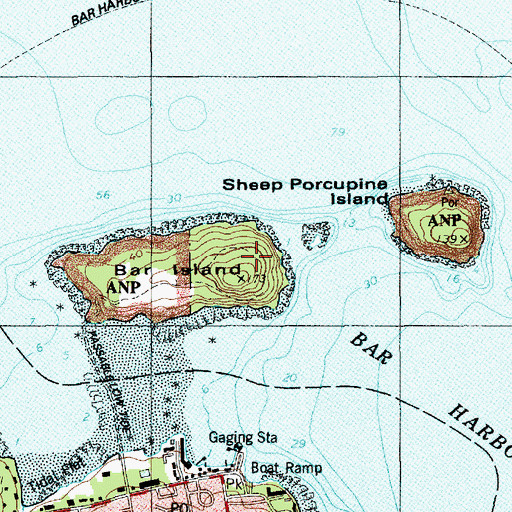 Topographic Map of Bar Island, ME