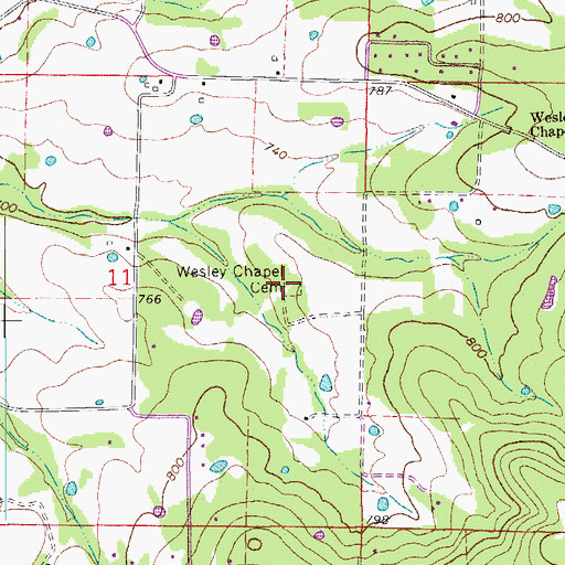 Topographic Map of Wesley Chapel Cemetery, AR