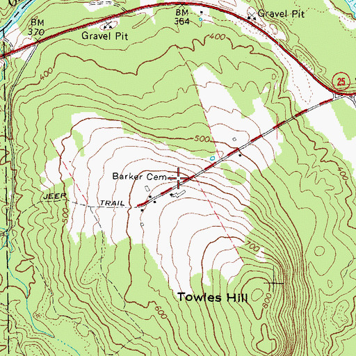 Topographic Map of Barker Cemetery, ME
