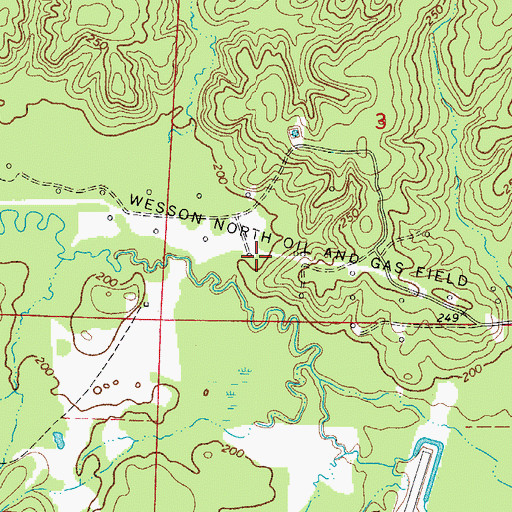 Topographic Map of Wesson North Oil and Gas Field, AR