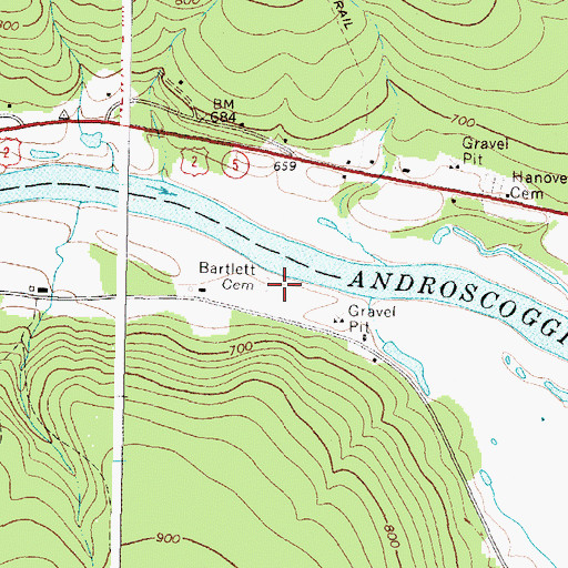 Topographic Map of Bartlett Cemetery, ME