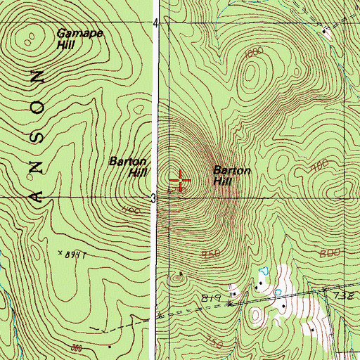 Topographic Map of Barton Hill, ME