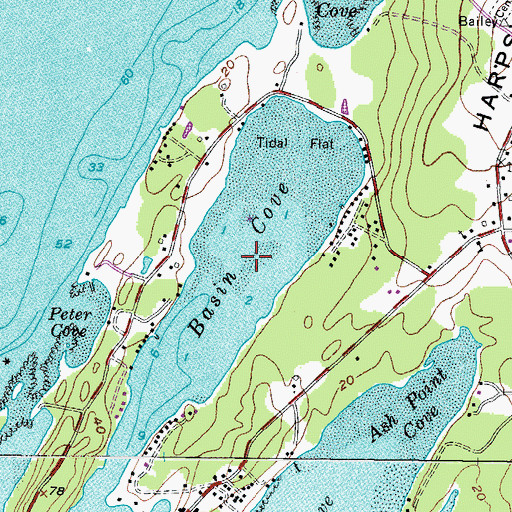 Topographic Map of Basin Cove, ME