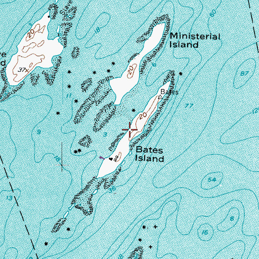 Topographic Map of Bates Island, ME