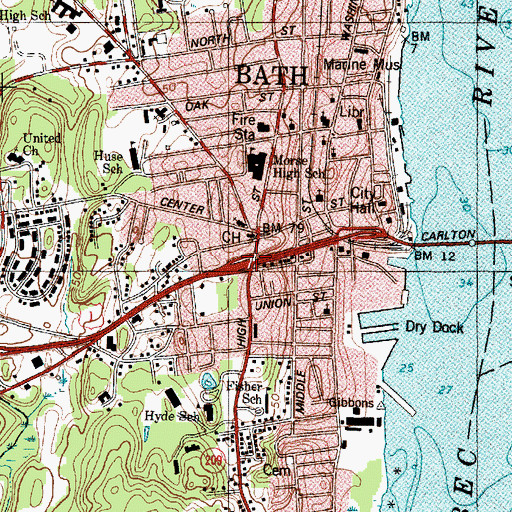 Topographic Map of Bath, ME