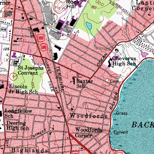 Topographic Map of Ocean Avenue School, ME