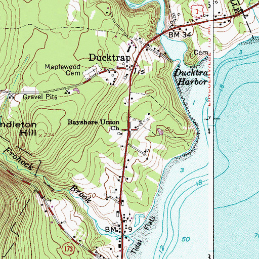 Topographic Map of Bayshore Union Church, ME
