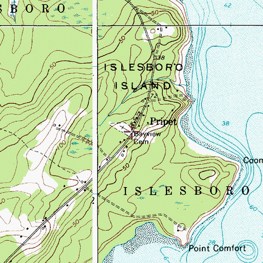 Topographic Map of Bayview Cemetery, ME