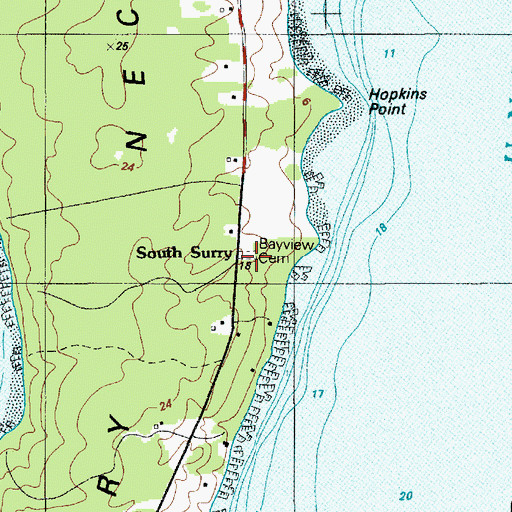 Topographic Map of Bayview Cemetery, ME