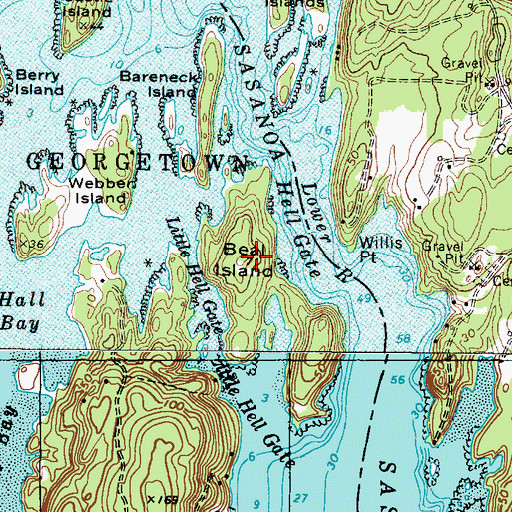 Topographic Map of Beal Island, ME