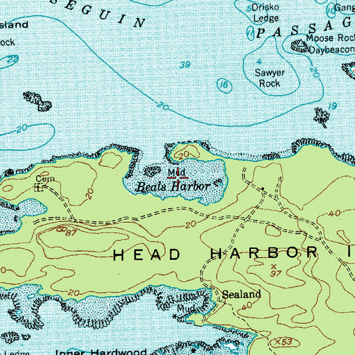 Topographic Map of Beals Harbor, ME