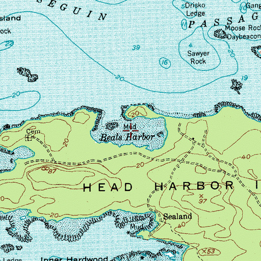 Topographic Map of Beals Harbor, ME