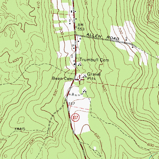 Topographic Map of Bean Cemetery, ME