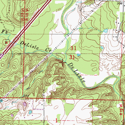 Topographic Map of West Fork DeLisle Creek, AR