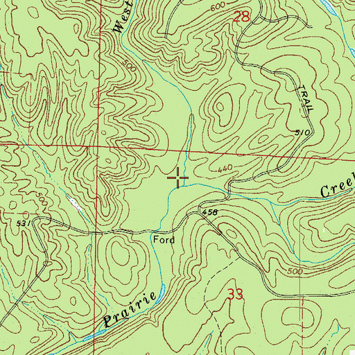Topographic Map of West Fork Prairie Creek, AR