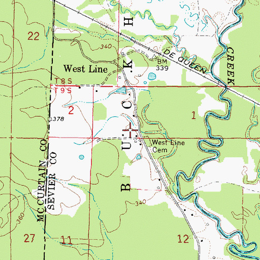 Topographic Map of West Line Cemetery, AR