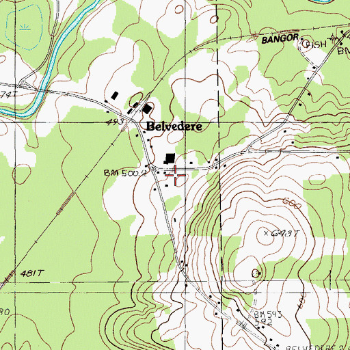 Topographic Map of Belvedere Church, ME