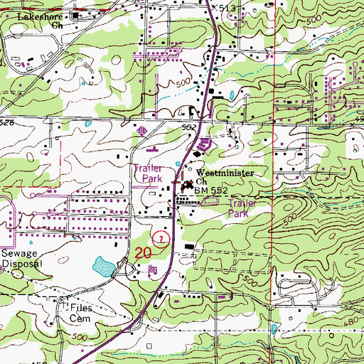 Topographic Map of Westminister Church, AR
