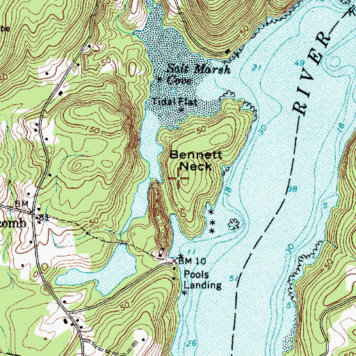 Topographic Map of Bennett Neck, ME