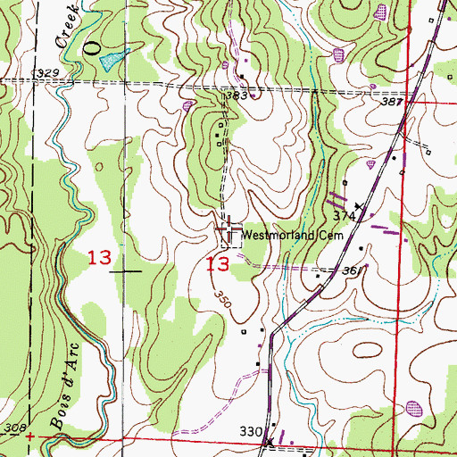 Topographic Map of Westmorland Cemetery, AR